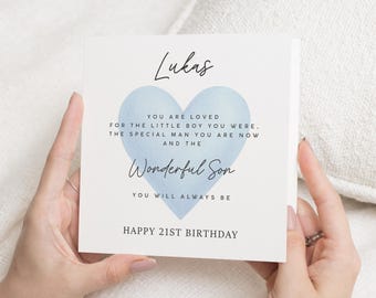 21st Birthday Card for Son, Personalised Birthday Card for Him, Special Son Birthday Card, 21st Birthday Card for Boy, Heart Card