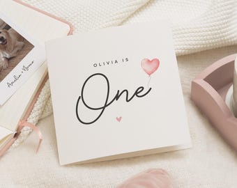 Cartão de aniversário de 1 ano para menina, Cartão de primeiro aniversário personalizado para menina, Cartão de aniversário de 1 ano para menina, Presente de aniversário de 1 ano para menina
