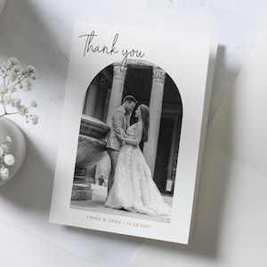 Schwarzweiße Dankeskarten Hochzeit, Individuelle Danksagungskarten, Individuelle Hochzeitsfoto-Dankesschönekarten, Einfache Foto-Dankesschönekarten