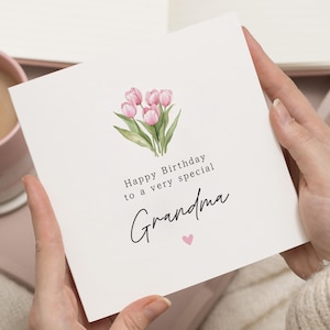 Oma Geburtstagskarte, Tulpe Geburtstagskarte für Oma, Nan Geburtstagskarte, Gran Geburtstagsgeschenk, für Sie süße Oma Karte, Geburtstagsblumen