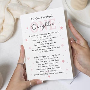 1st Birthday Card for Daughter, First Birthday Card for Daughter, Daughter 1st Birthday Card, Baby Girl One Birthday Card, Poem Card