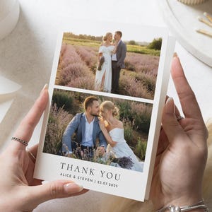 Einfache gefaltete Dankeskarten mit Foto, Hochzeits-Danksagungskarten Hochzeit, bearbeitbare Dankeskarten, benutzerdefinierte Dankeskarten Hochzeit