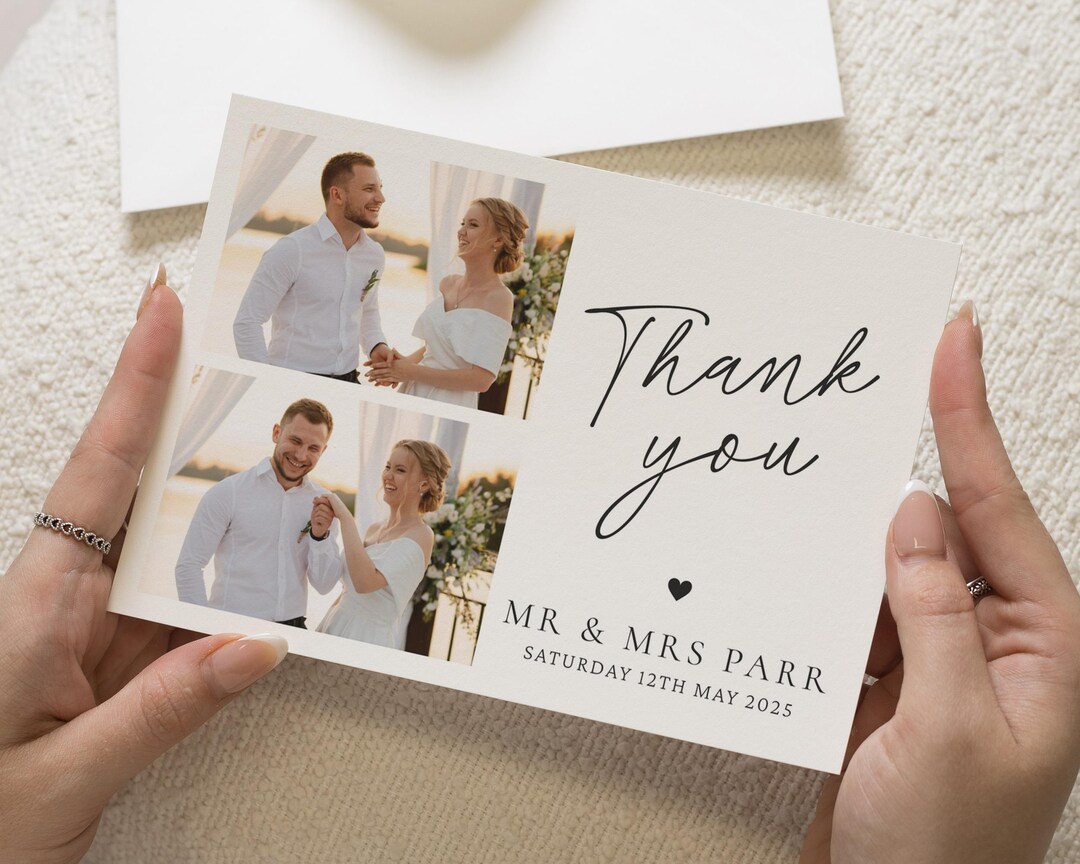 Simple Thank You Cards Wedding With Photos, Wedding Photo Thank You ...