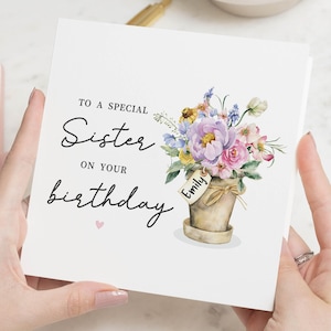 Carte d'anniversaire soeur personnalisée, carte d'anniversaire soeur florale, carte d'anniversaire pour soeur, cadeau d'anniversaire soeur, soeur spéciale, jolie carte