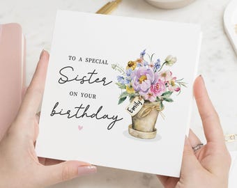 Biglietto di compleanno personalizzato per la sorella, biglietto di compleanno floreale per la sorella, biglietto di compleanno per la sorella, regalo di compleanno per la sorella, sorella speciale, biglietto carino
