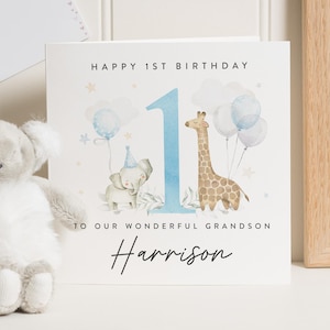 Cartão de 1º aniversário para neto para menino, cartão personalizado de 1º aniversário para neto, presente de primeiro aniversário para neto, cartão de primeiro aniversário para filho