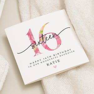 Gepersonaliseerde 16e verjaardagskaart meisje, dochter 16e verjaardagskaart, Sweet 16e verjaardagscadeau voor dochter, zestiende verjaardag, aandenken
