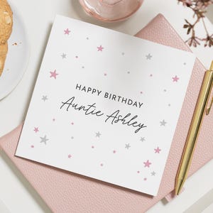 Carte d'anniversaire pour tante, carte d'anniversaire personnalisée pour tante, carte d'anniversaire pour elle, carte d'anniversaire avec nom personnalisé, carte d'anniversaire étoile mignonne