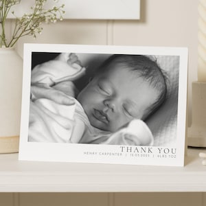 Cartões de agradecimento dobrados com fotos de bebê, cartões de agradecimento com fotos de bebê novo, cartão de agradecimento personalizado para bebê, cartões de anúncio de menino novo, batismo