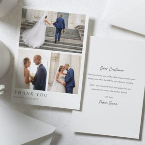 Cartes de remerciement avec photo de mariage, Cartes de remerciement personnalisées Mariage, Cartes de remerciement pliées, Cartes postales de remerciement pour mariage, Simple image 2