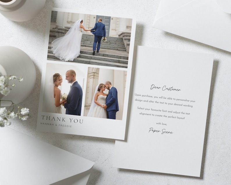 Cartes de remerciement avec photo de mariage, Cartes de remerciement personnalisées Mariage, Cartes de remerciement pliées, Cartes postales de remerciement pour mariage, Simple image 2