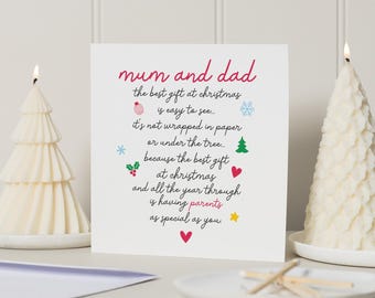 Carte de Noël pour maman et papa, carte de Noël pour papa et maman, carte de Noël pour parents, papa et maman, carte de Noël pour parents, carte de Noël poème