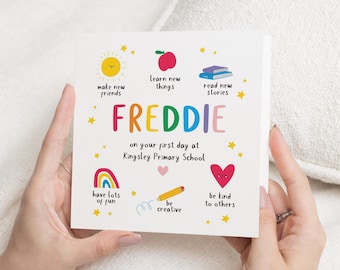 First Day of School Card, Personalised Card for Kids, Be Kind Card, New School Card, Rainbow Card, Primary School Card, Cute Card