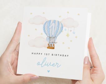 1st Birthday Card, Personalised Birthday Card for Boy, Elephant Birthday Card, Birthday Card for Son, Cute Animal Birthday Card