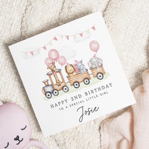 2nd Birthday Card for Girl, Personalised Birthday Card, Safari Animal Birthday Card, Birthday Card for Daughter, Cute Birthday Card