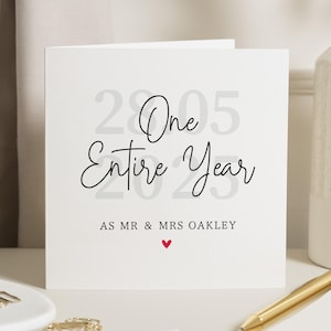 Tarjeta de aniversario de matrimonio de un año para el esposo, tarjeta del primer aniversario del esposo, tarjeta de aniversario para la esposa para ella, regalo de aniversario de un año para el esposo
