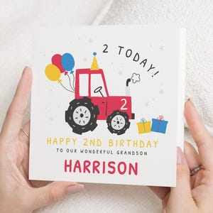 Carte de 2e anniversaire garçon, carte de 2e anniversaire personnalisée pour fils, deuxième cadeau d'anniversaire de petit garçon, tracteur, cadeau de 2e anniversaire, carte de tracteur