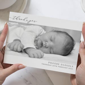 Cartes de remerciement pliées avec photo en noir et blanc, cartes de remerciement avec photo de bébé, carte de remerciement personnalisée bébé, faire-part de bébé garçon