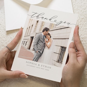 Gefaltete Dankeskarte Hochzeit, Postkarte Hochzeit Dankeskarten mit Foto, Einfache Dankeskarten Hochzeit, Dankeskarten nach Maß, Gefaltet
