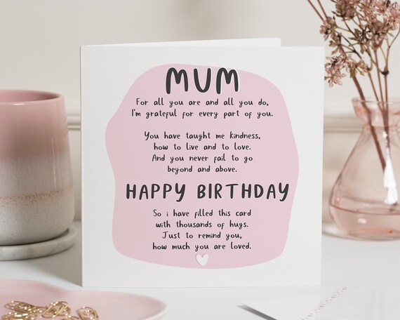 Mum Poem Birthday Card, Mum Birthday Card, Birthday Card For Mum, Mum Birthday Card Poem, Birthday Card Mum, Mum Birthday Gift For Her