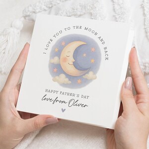 Vatertagskarte, Vatertagskarte vom Sohn, ich liebe dich bis zum Mond und zurück, personalisierte Vatertagskarte, süße Vatertagskarte