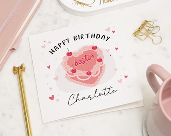 Alles Gute zum Geburtstag Bestie Geburtstagskarte, personalisierte Bester Freund Geburtstagskuchen Karte, Bestie Geburtstagskarte, Geburtstagsgeschenk für besten Freund, BFF