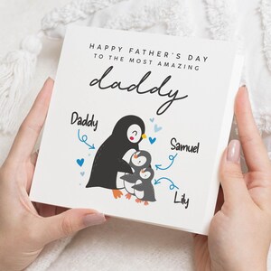 Vatertagskarte für Papa, personalisierte Pinguin-Karte, Vatertagskarte von Kindern, süße Tierkarte, Vatertagskarte für ihn