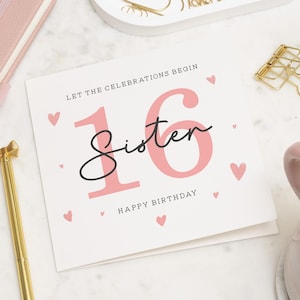 Personalisierte 16.Geburtstagskarte Mädchen, Schwester 16.Geburtstagskarte, süßes 16.Geburtstagsgeschenk für Schwester, sechzehnter Geburtstag, Schwester Geburtstag