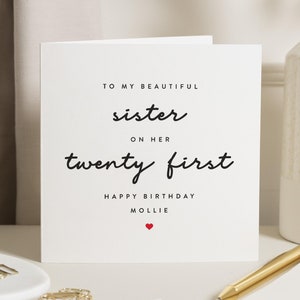 Carte d'anniversaire soeur 21e personnalisée, carte d'anniversaire soeur spéciale, carte d'anniversaire pour soeur, cadeau d'anniversaire soeur, cadeau soeur 21e