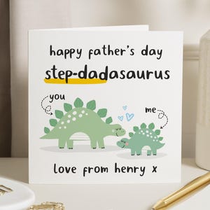 Carte de fête des pères pour beau-père, carte de fête des pères beau-père, carte de dinosaure, jolie carte de fête des pères de son fils, carte personnalisée pour lui
