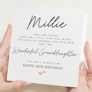18. Geburtstagskarte Mädchen, 18. Geburtstagsgeschenk für Enkelin, Enkelin 18. Geburtstagskarte, personalisierte 18. Geburtstagskarte, Achtzehnter