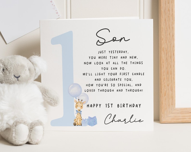 Carte 1er anniversaire pour garçon, carte 1er anniversaire fils, carte 1er anniversaire fils, carte premier anniversaire neveu, cadeau premier anniversaire petit-fils image 1