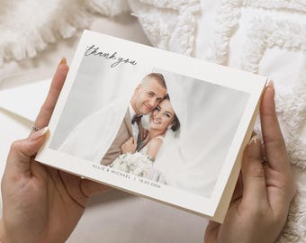 Personalised Wedding Thank You Cards, Photo Thank You Card, Simple Wedding Thank You Card, Folded Wedding Thank You Cards