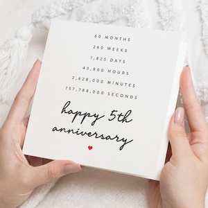Tarjeta del quinto aniversario, tarjeta del quinto aniversario, quinto aniversario de bodas, tarjeta de aniversario para el esposo, para el novio, feliz quinto aniversario