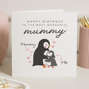 Mama Geburtstagskarte, süße Geburtstagskarte für Mama, Mama Geburtstagskarte Pinguine, tolle Mama Geburtstagskarte, personalisierte alles Gute zum Geburtstag Mama