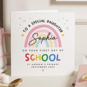 Carte personnalisée premier jour d'école pour fille, Carte porte-bonheur premier jour d'école, Bonne rentrée scolaire, Rentrée scolaire