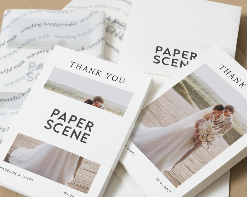 Cartes de remerciement pour mariage personnalisées avec photo, Cartes de remerciement personnalisées pliées, Cartes de remerciement modernes pour mariage, Cartes de remerciement pour mariage image 6