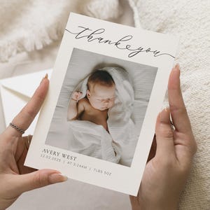 Cartões dobrados de agradecimento para novos bebês, cartões de agradecimento para bebês personalizados, cartões de agradecimento para batismo de bebês, agradecimento para meninos com fotos, meninas