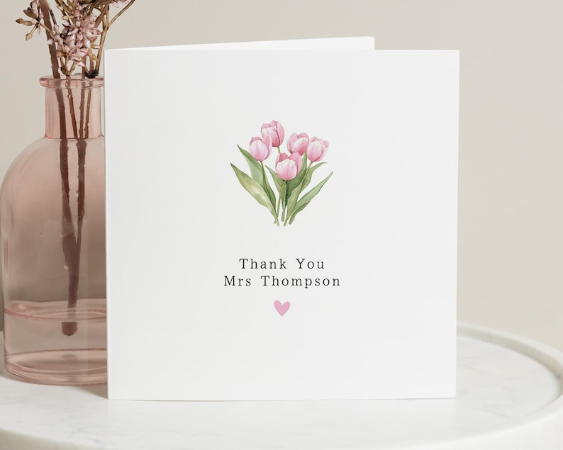 Carte de remerciement, carte de remerciement personnalisée, carte de remerciement pour professeur, carte de remerciement florale, carte de professeur personnalisée image 1