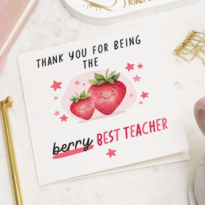 Carte de remerciement professeur, carte Berry Best Teacher, carte de remerciement pour professeur, jolie carte de remerciement, carte de fin d'année, carte aux fraises