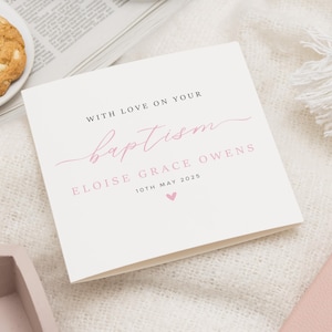 Biglietto di battesimo per bambina, simpatico biglietto di battesimo rosa per figlia, per il tuo battesimo, biglietto di battesimo personalizzato per nipote, nipote, figlioccia