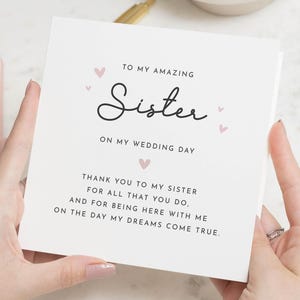 A mia sorella per il giorno del mio matrimonio, biglietto di ringraziamento sorella, grazie sorella per il giorno del mio matrimonio, ringraziamento personalizzato per sorella