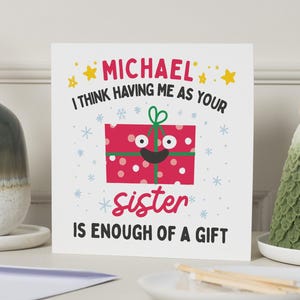 Tarjeta navideña divertida para hermano, de hermana, tarjeta de feliz navidad para hermano, tarjetas navideñas para hermano, tarjeta navideña especial para hermano, regalo de navidad