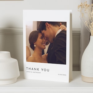 Simple Wedding Thank You Cards With Photo, Personalised Thank You Cards Wedding, Folded Thank You Cards, Postcard Thankyou Cards For Wedding