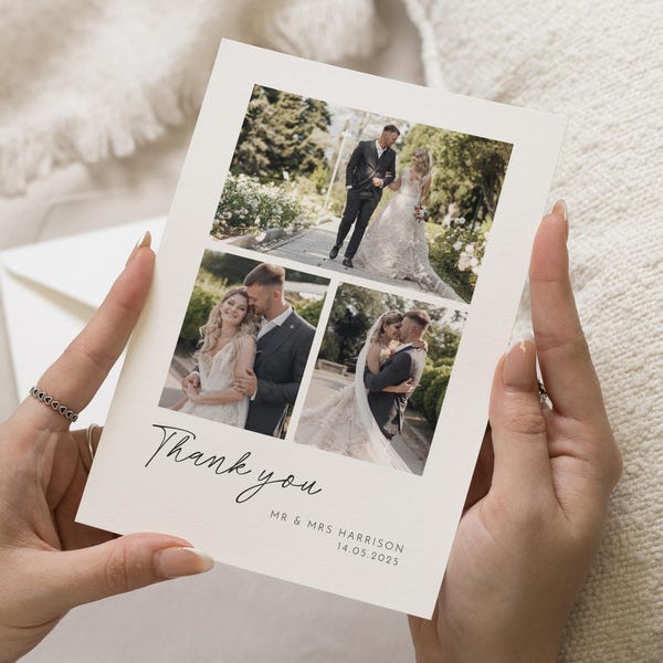 Personalised Thank You Cards Wedding, Wedding Photo Thank You Cards, Folded Thank You Cards, Postcard Thankyou Cards For Wedding, Simple