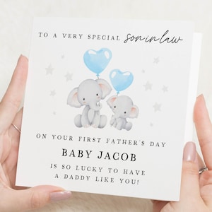 First Fathers Day Card for Son in Law, Baby to Daddy Card, Fathers Day Card from Baby, Cute Elephant Card, Personalised Fathers Day