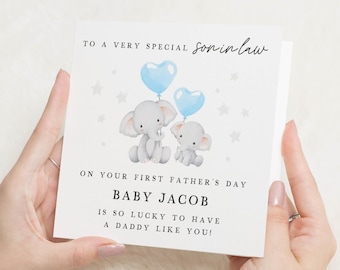 Première carte de fête des pères pour gendre, carte bébé à papa, carte de fête des pères de bébé, jolie carte éléphant, fête des pères personnalisée