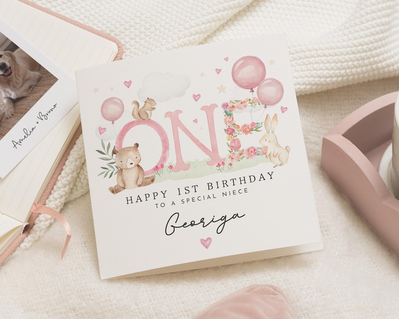 Carte personnalisée 1er anniversaire de nièce, jolie carte de nièce, carte de 1er anniversaire de nièce, cadeau de premier anniversaire nièce, cadeau d'anniversaire spécial nièce image 1