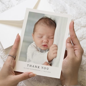 Baby Thank You cards Personalised, Baby Thank You Baptism Cards, New Baby Boy Thank You, Baby Thank You With Photos, New Baby Girl