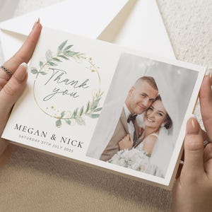 Tarjetas de agradecimiento de boda plegadas con foto, tarjetas de agradecimiento modernas para bodas, tarjetas de agradecimiento sencillas para bodas